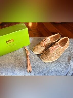 kate spade Glitter Lace-Up Kids Sneakers in Rose